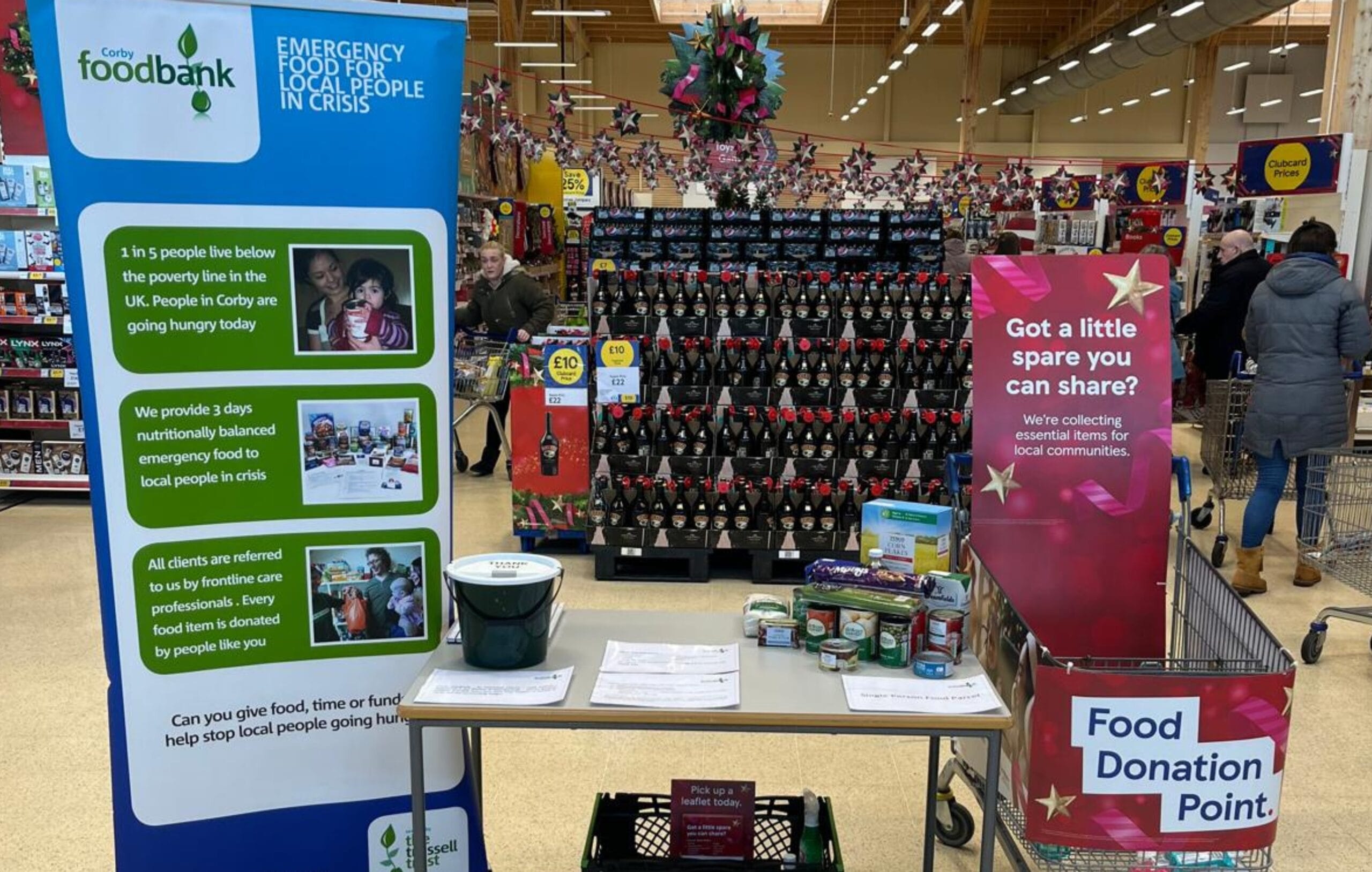 Corby Foodbank Tesco winter food collection.