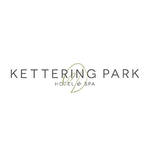 Kettering Park Hotel & Spa logo with a thin green leaf outline behind the text on a white background.