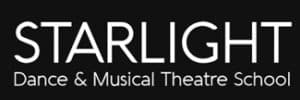 Logo for Starlight Dance & Musical Theatre School with white text on a black background.