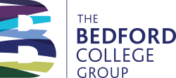 The Bedford College Group logo with a stylised letter B in blue, purple, and teal stripes, and the name written in blue text on a white background.
