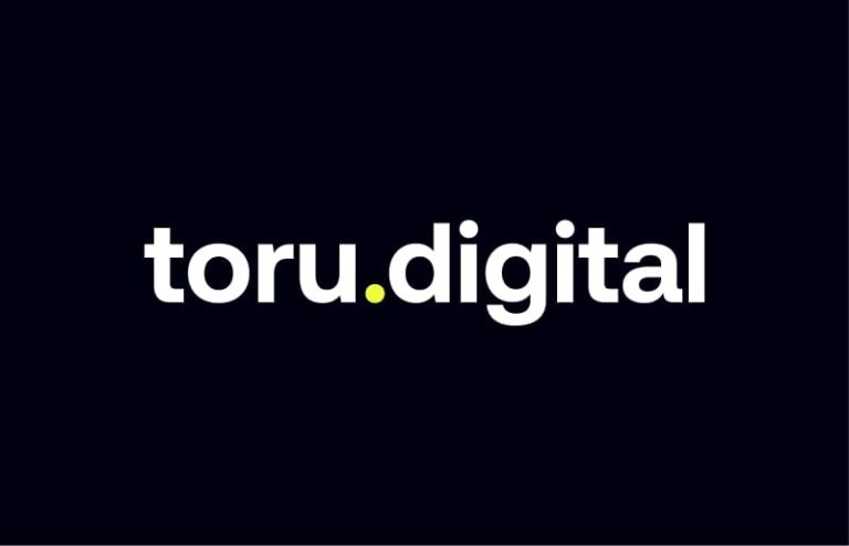 White text toru.digital on a black background, with a yellow dot between toru and digital instead of a standard full stop.