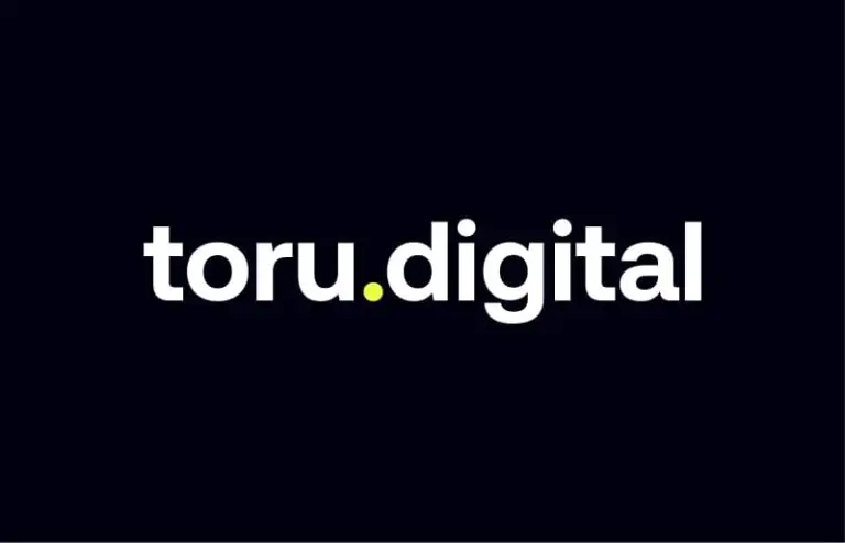 White text toru.digital on a black background, with a yellow dot between toru and digital instead of a standard full stop.